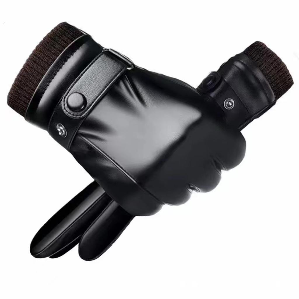 Men's Black Leather Winter Gloves Touch Display Compatible Outdoor Cycling Real Sheepskin Keep Warm Driving Motorcycle Gloves