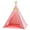 VEVOR Kids Play Tent Pine Wood Teepee Tent for Kids Cotton Canvas Pink, for Toddlers Girls Boys Play, Indoor & Outdoor, with Padded Mat, Stars Lights