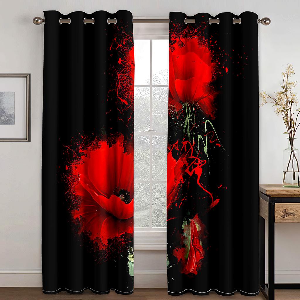 

Романтические цветы красных роз Любовь Девушка Распродажа Оконные шторы Драпировки для детской спальни Гостиной Кухни Двери Домашний декор 2 штуки W50 X H130(CM)X2&Hook