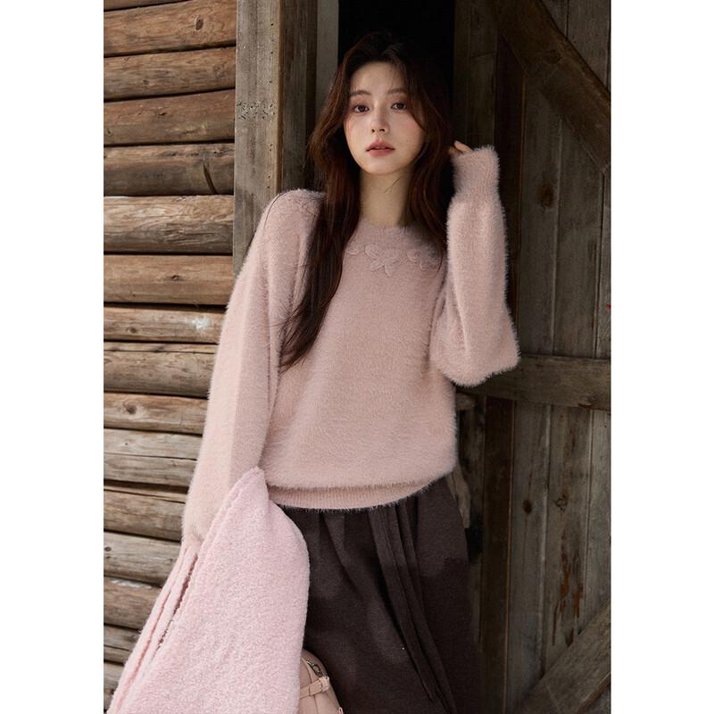 

Mishiu Hand-Crocheted Bow Faux Mink Blend Sweater M
