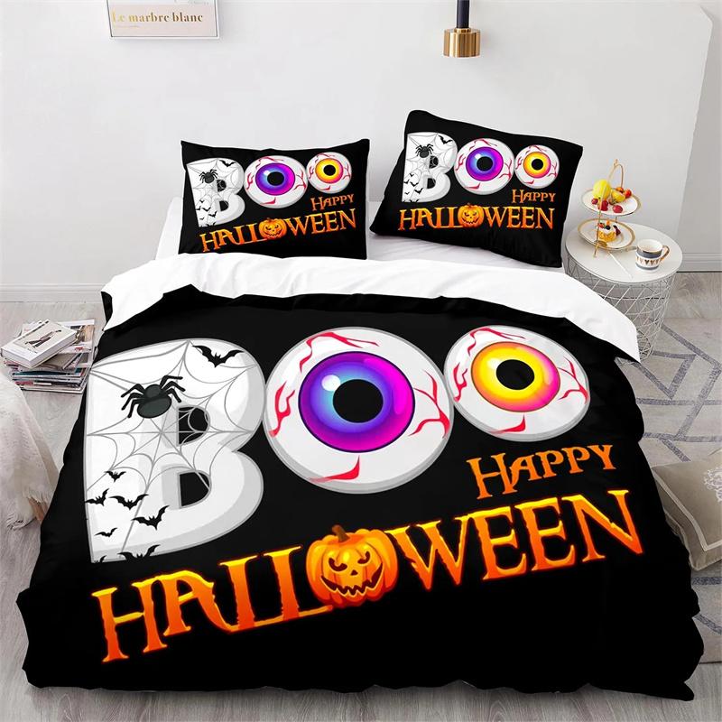 Halloween Boo Duvet Cover Cartoon Eyes for Kids Teens Adults Gift Little Monster Ghost Polyester Quilt Cover Bedroom Decoration