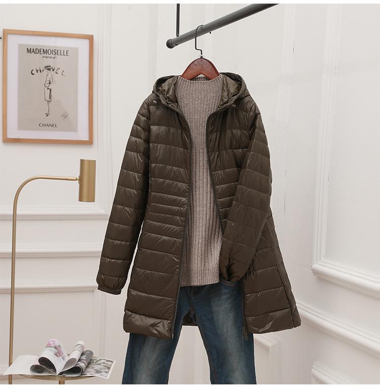Women's Winter Hooded Down Jacket - Plus Size, Lightweight, Slim Fit, Mid-Length Coat
