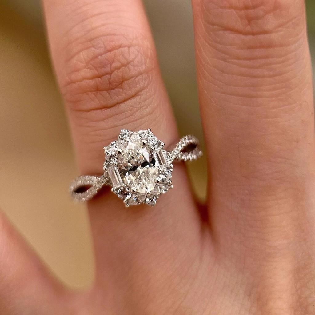 925 Silver Plated Gold Luxurious Moissanite Oval Ring For Women With Unique Design