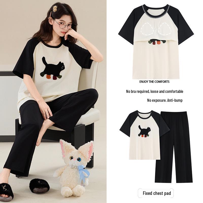 

Women s Plus Size Cartoon Summer Pajamas - 95% Soft Cotton, Antibacterial, Short Sleeve with Chest Pads L
