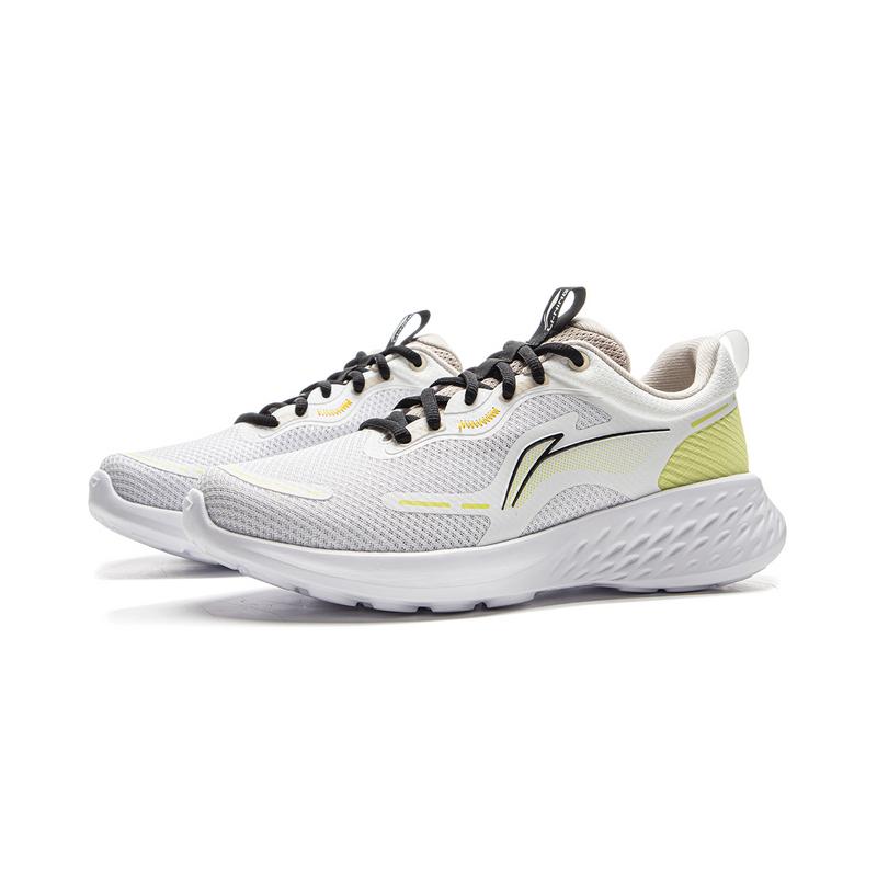 Li Ning Comfortable Fashion Shock Absorbing Wear Resistant Low Top Casual Running Shoes Women Sneaker Cloud-White Apple-Green YKBU122-1