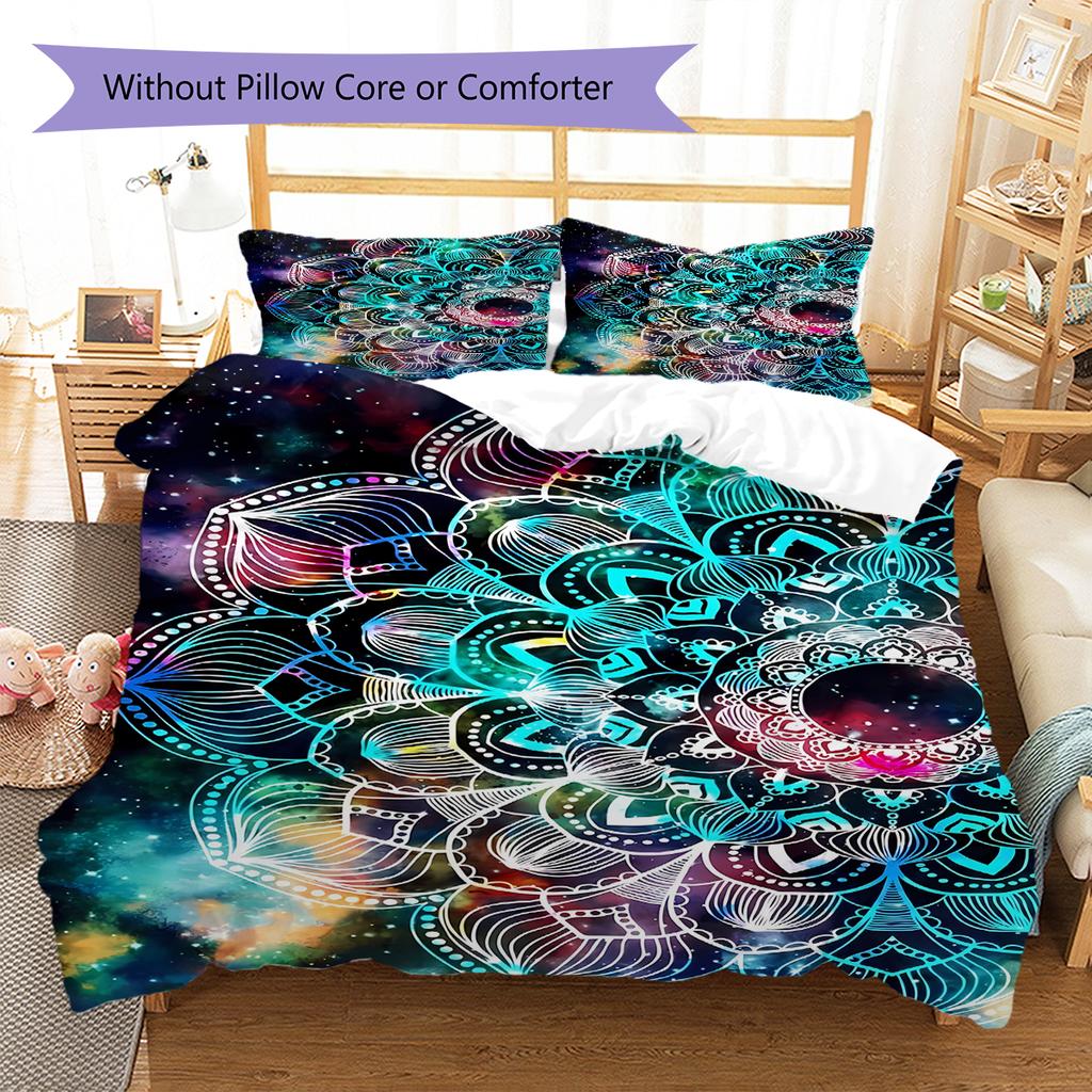 Mandala Pattern Bedding Quilt Set Quilt Cover Pillowcase Home Decoration Gift (1 * duvet cover + 2 * pillowcase, without core)