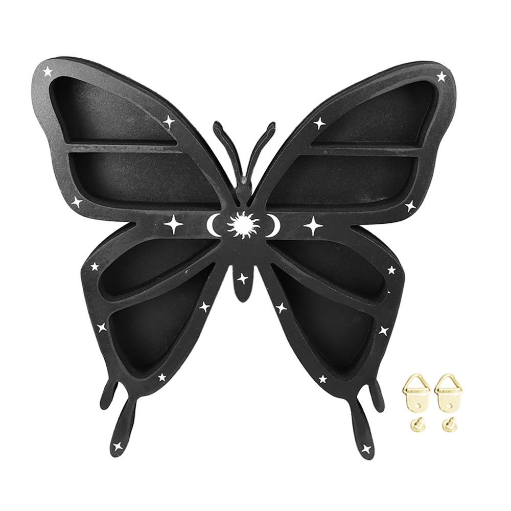 5pcs Wall Mounted Butterfly Crystal Shelf Plywood Wooden Crystal Shelf Living Room Decor