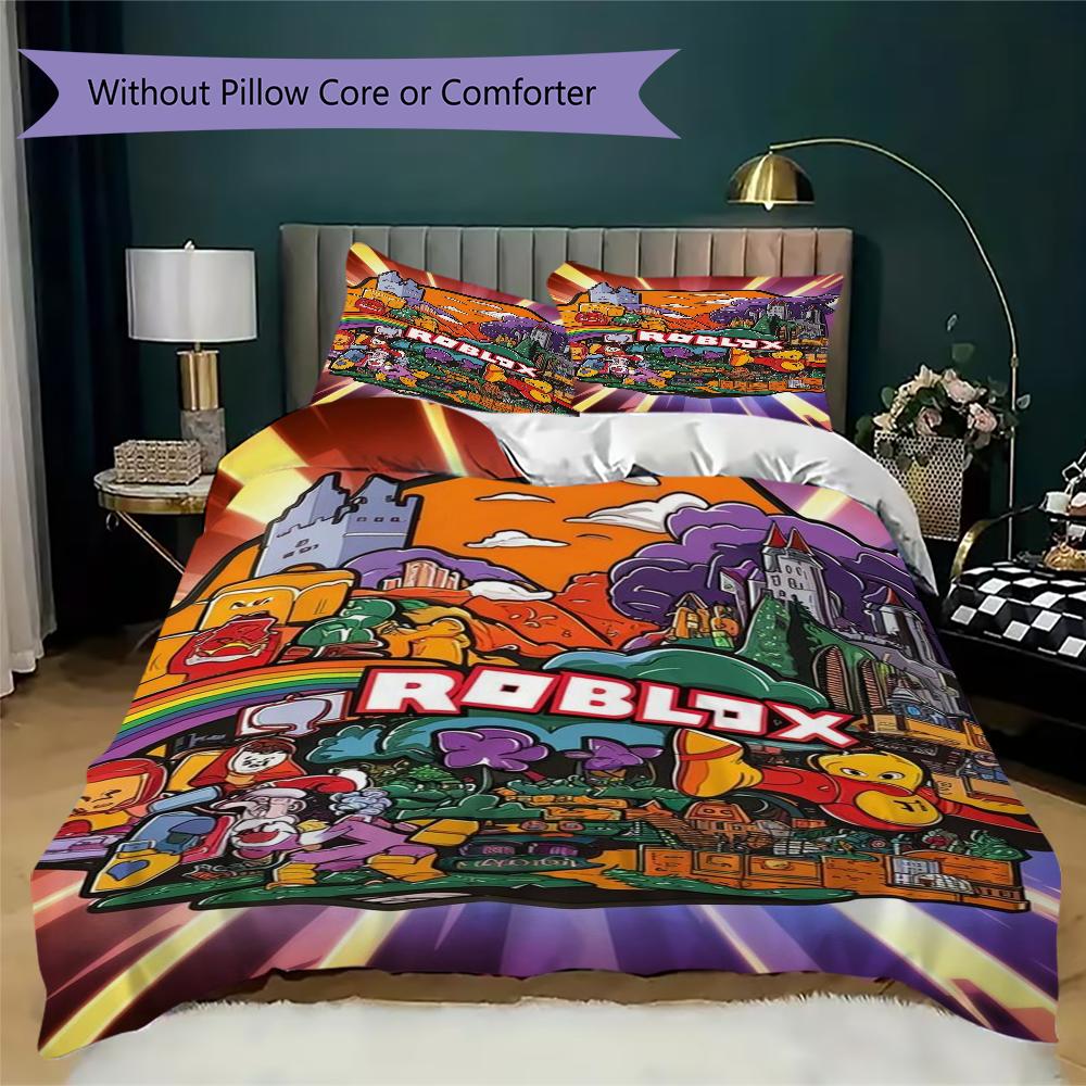 Roblox game Pattern Bedding,Quilt Set Quilt Cover Pillowcase Home Birthday Gift(1 * duvet cover + 2 * pillowcase, without core)_lx