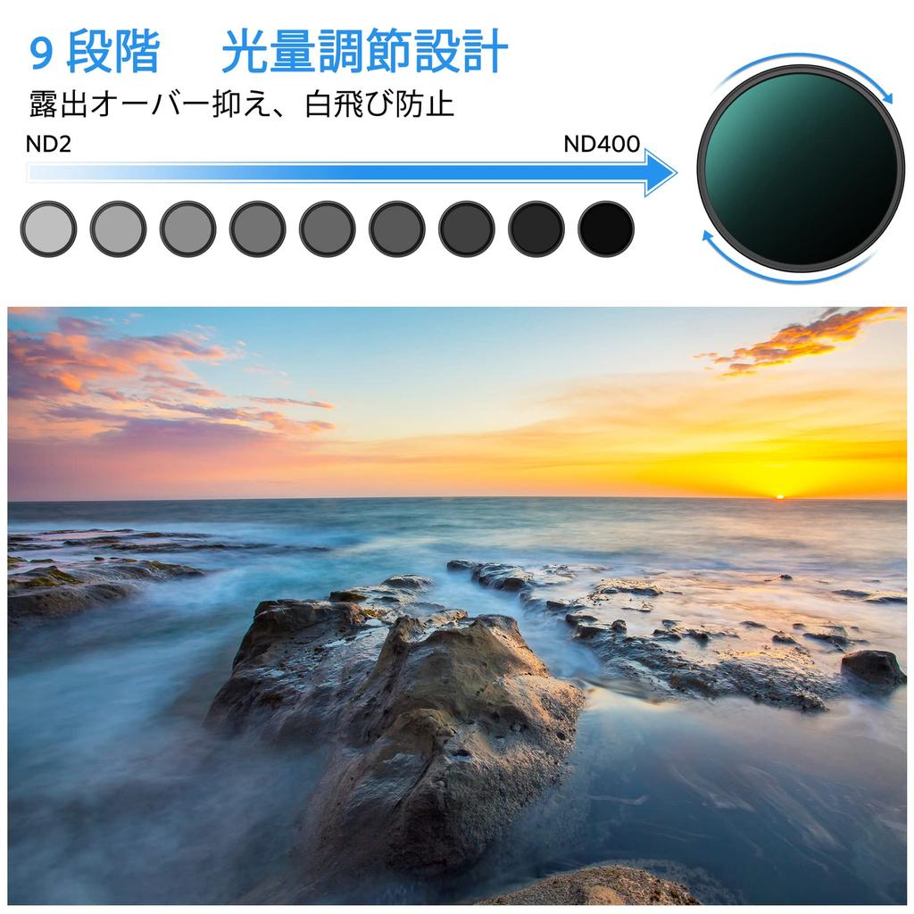 ARTCISE Circular Variable ND Nano Thin for Cameras ND2-400 Filter, 62mm, Ultra-Thin Contrast, Multi-Layer Coating, Color-Imperfect, Anti-Reflection,