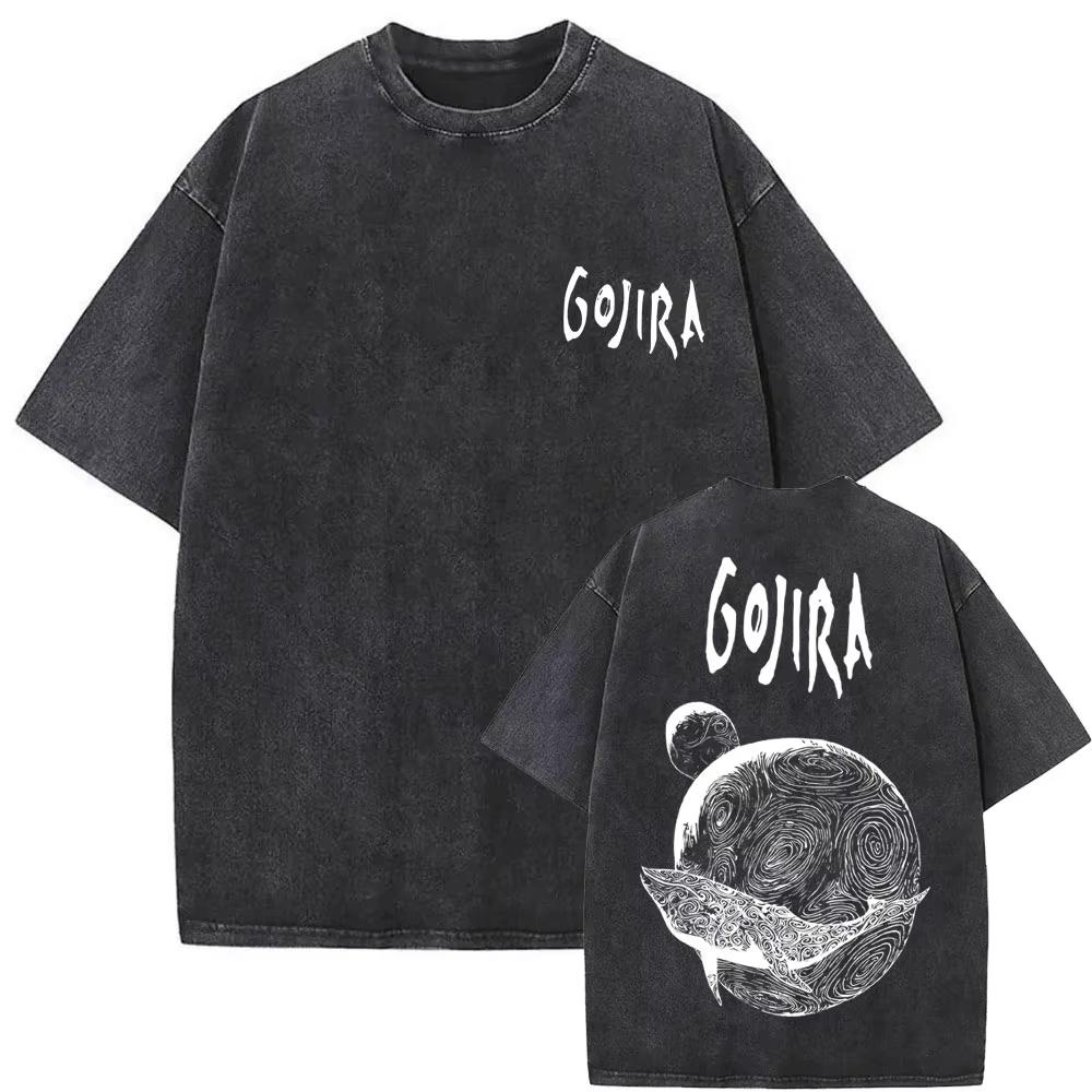 2026 Summer Fashion Trendy Tee Washed Vintage Metal Band Gojira T-shirt From Mars To Sirius Flying Whales Snake Graphic T-shirts