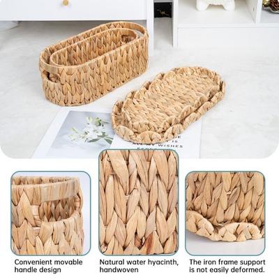 Large Capacity Straw Woven Storage Basket Decorative with Lid Water Hyacinth Basket Dustproof Cosmetic Storage Box Desktop