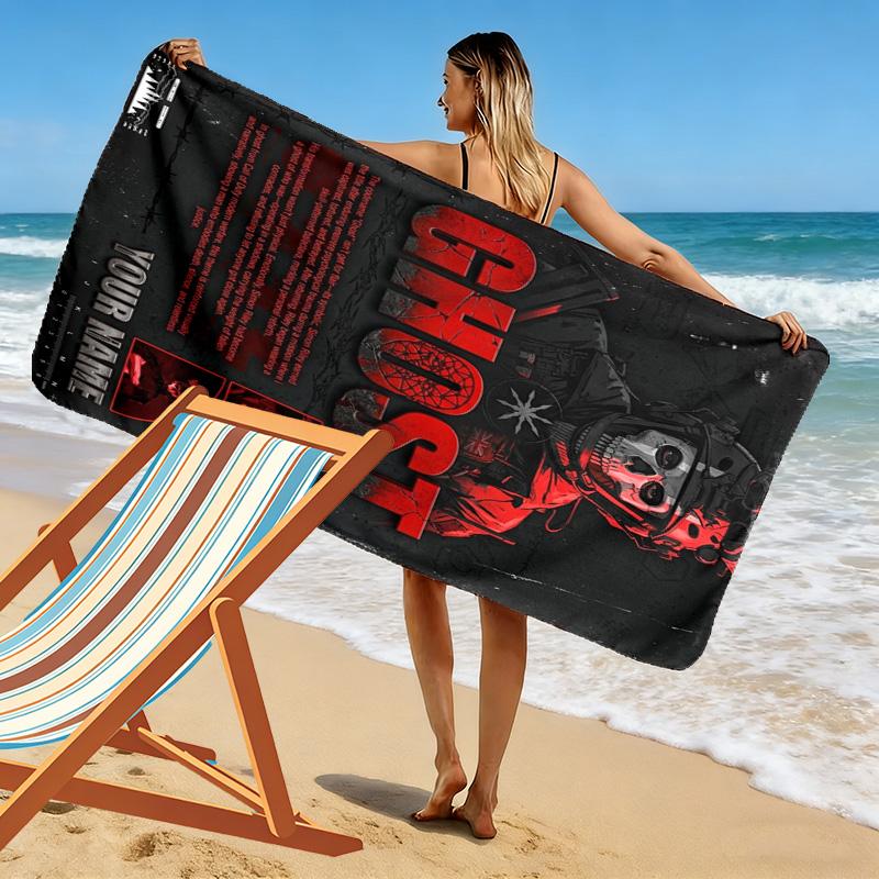 Name Custom Ghost COD Print Beach Towel, Large Soft Quick Dry Towel for Beach Camping Swimming
