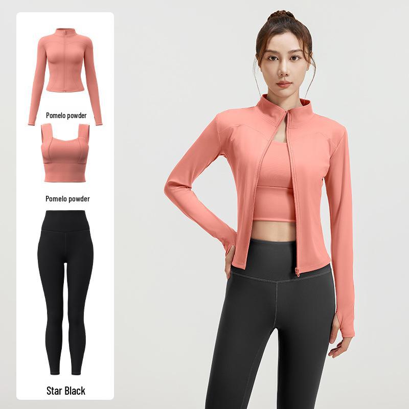 Juyitang Spring & Autumn Seamless Yoga 3-Piece Set: Slim-Fit Fitness & Running Outfit