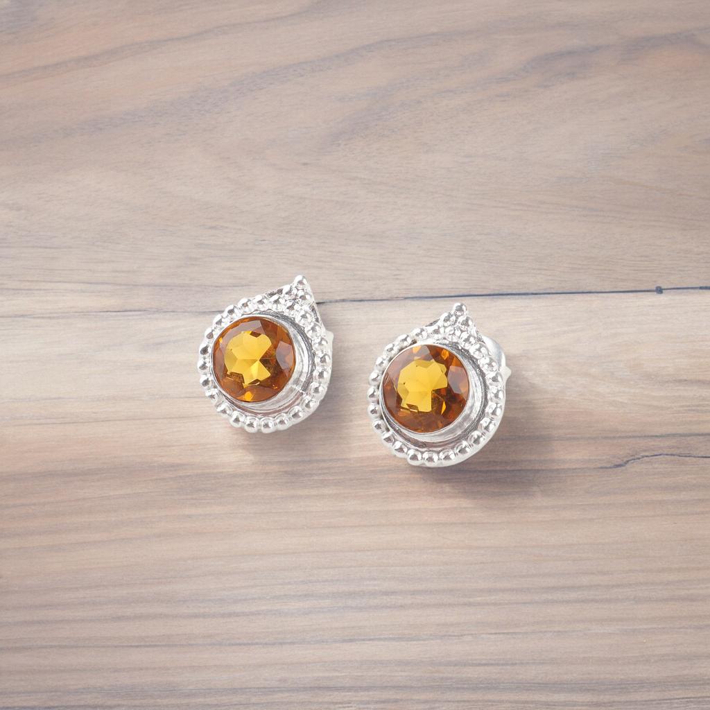 Natural Citrine Gemstone 925 Sterling Silver Jewelry Handmade Stud Earrings0.62" EE-125-6