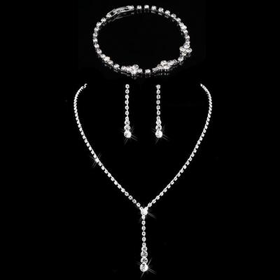 Bridesmaid Accessories, Simple Diamond Set, Crystal Row Diamond Collar, Necklace, Bracelet, Three-Piece Set, Bridal Accessories