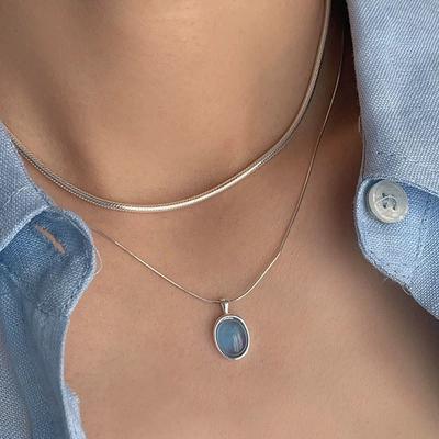S925 Sterling Silber Halsketten für Damen Einfache Kette Mode Minimalistischer Anhänger Halsketten Blaustein Halskette Geburtstagsgeschenk