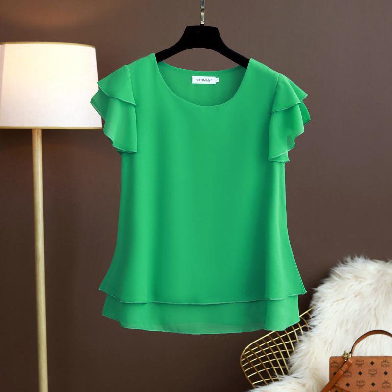 Women's Plus Size Chiffon Top: Loose, Fashionable, Short-Sleeved Summer Blouse