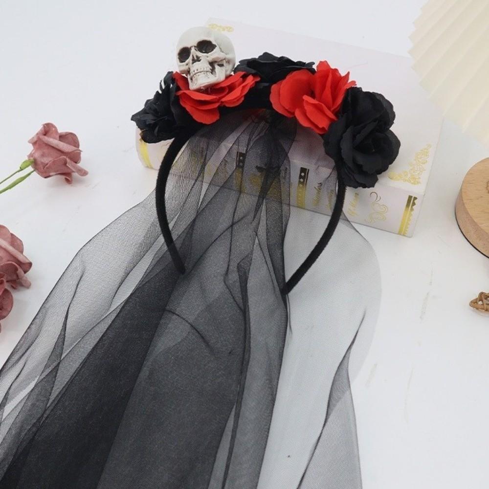 Black Rose Skull Hair Band Lace Cosplay Headdress Cool Halloween Headband Girl