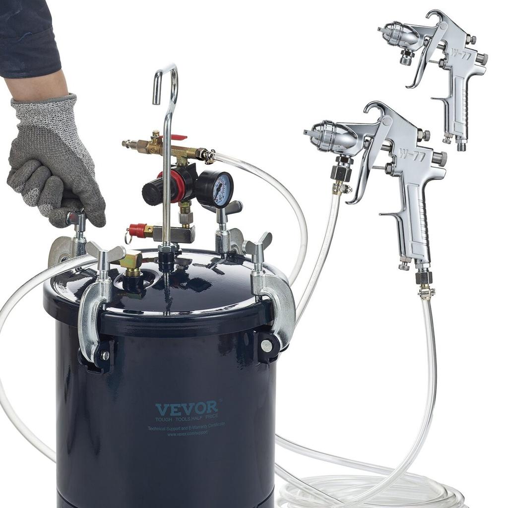 Spray Paint Pressure Pot Tank, 10L/2.5gal Air Paint Pressure Pot, 1.5mm+4mm Two Nozzles Two Spray Paint Guns for Industry Home Decor Architecture