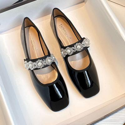 Nye Dame Ballerinas Sko Vår Jente Vakre Rund Tå Krystall Perle Casual Lakksko Slip-on Loafers Stor Størrelse 33-43