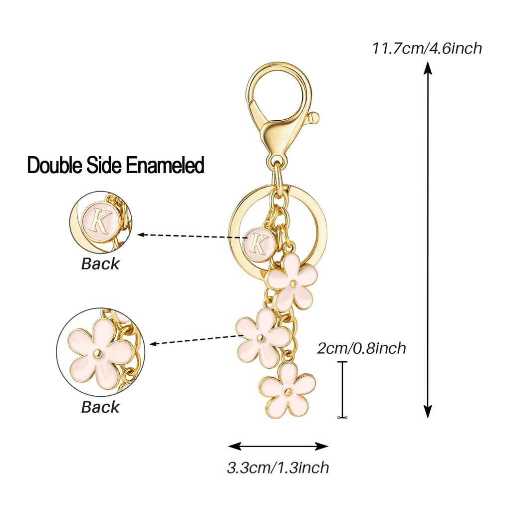 Initial Keychain White/Pink Flower Charms for Key Cute Letter Keyring for Handbag Backpack Key Ring Accessories
