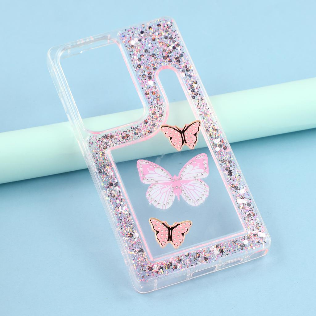 For Samsung Galaxy S23 Ultra Case DIY Butterfly Glitter Epoxy Soft TPU Phone Back Cover