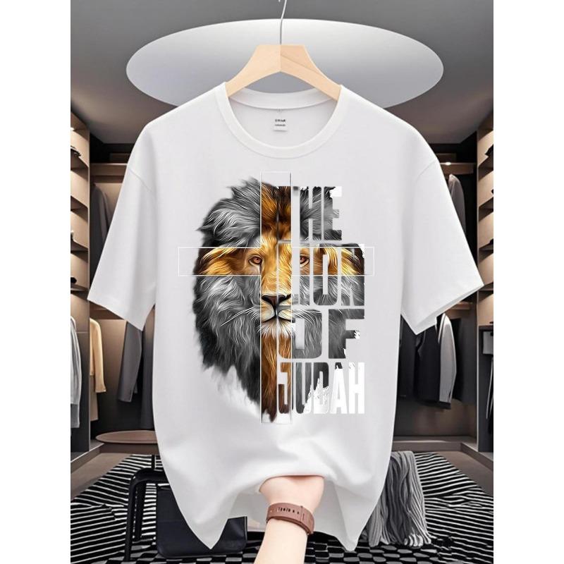 European Sizes Men'S Lion of Judah Graphic T-Shirt - Breathable Quick-Dry Moisture-Wicking Crew Neck Tee with Hebrew Lettering & Lion Design