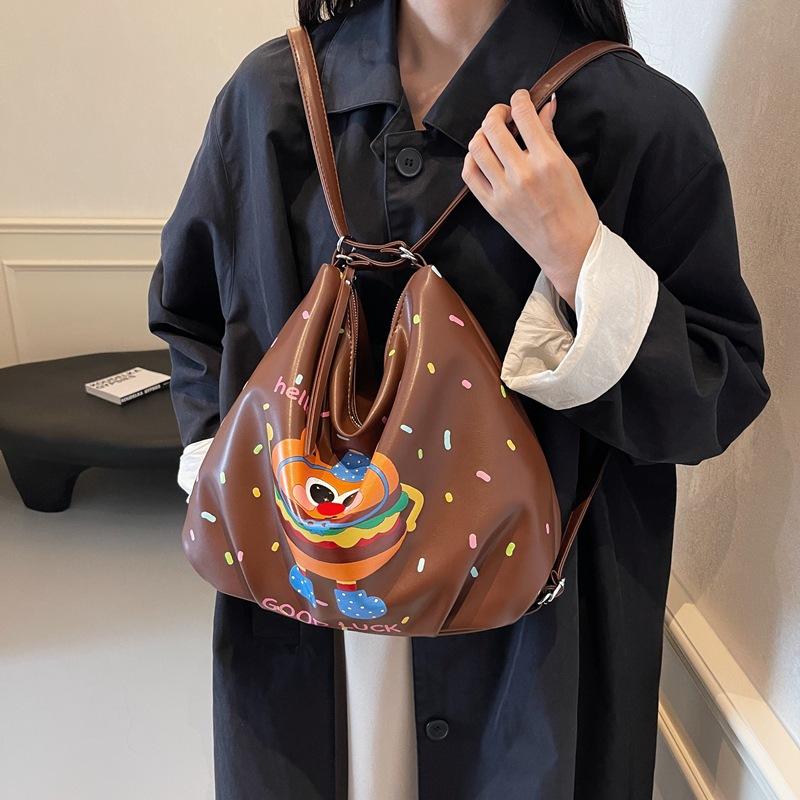 Women's Backpack Cartoon Print Shoulder Bag Large Capacity Commuter Multi-Function Crossbody Bag