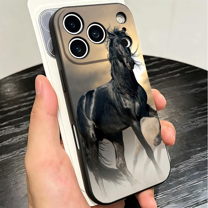 Black Horse Galloping Soft Phone Case for iPhone 16 16E 17 Air 15 Pro Max 14 Plus 13 Mini 11 12 7 Black Cover Back Shell