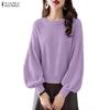 ZANZEA Women Casual Round Neck Long Sleeve Loose Pullover Blouse