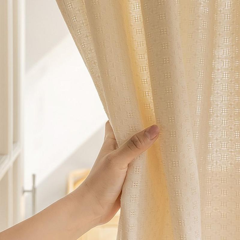 

Plain Japanese Simple Grid Door Curtain Half Curtain Home Partition Curtain Living Room Bedroom Semi-blackout Solid Color Drape W90 x H120cm&Rod Pocket