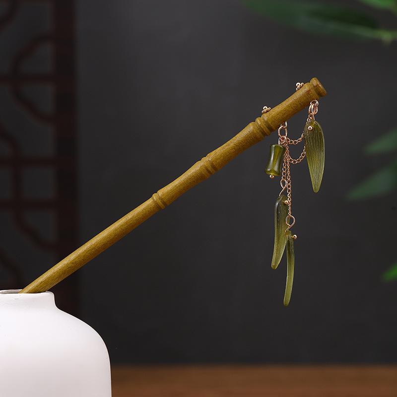 Ancient Style Ebony Imitation Wooden Tassel Hairpin - Hanfu Accessory for Women