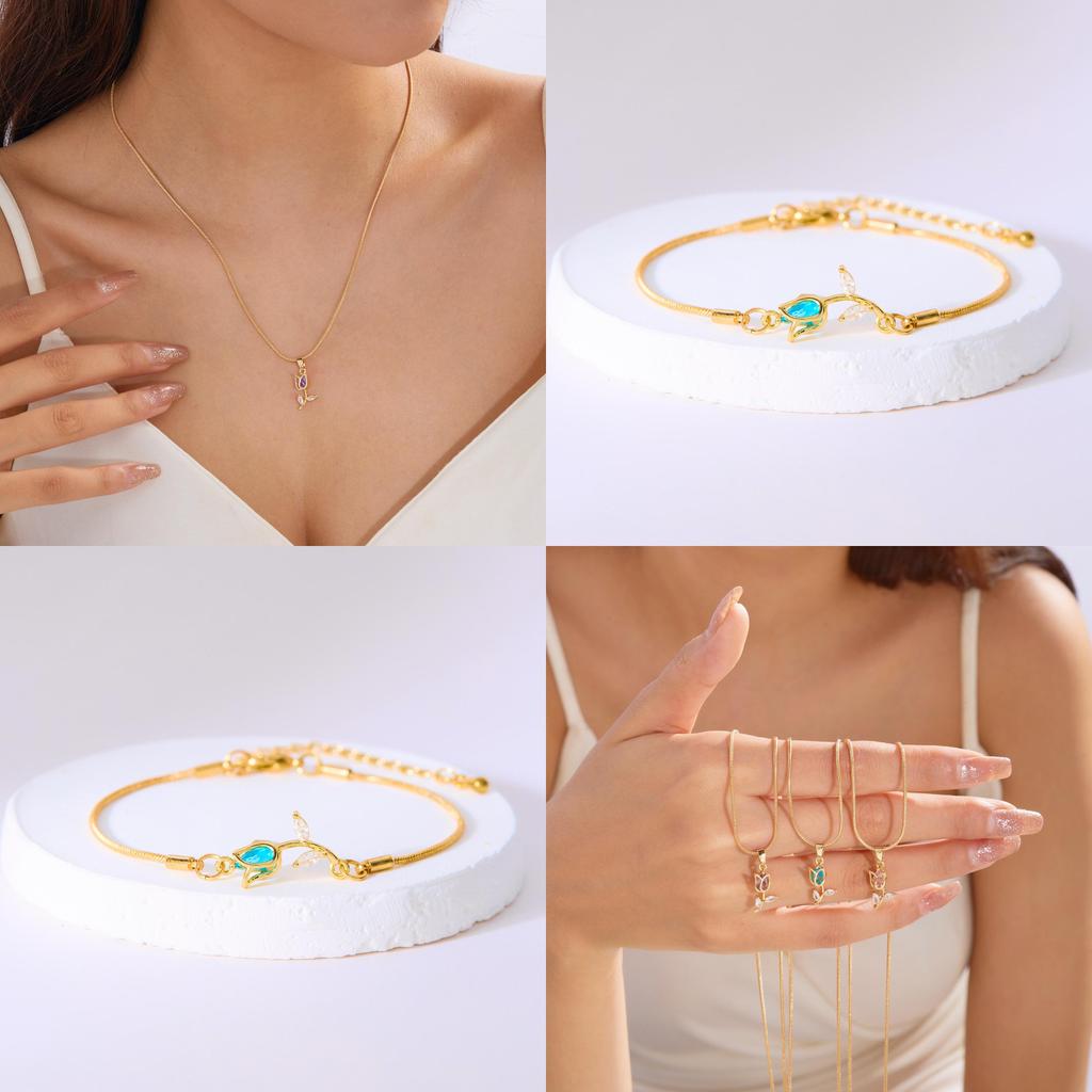 Tulip Floral Necklace Copper Chain Womens Fashion Spring Accessory