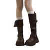 Vintage Square head Low Heels Ladies Shoes Winter Platform Women Thigh High Boots Fashionable versatile Belt Buckle Long Boots