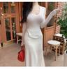 Korean Dongdaemun Low-Cut Slimming Long Sleeve T-Shirt with Curved Hem - Women's Clothing
