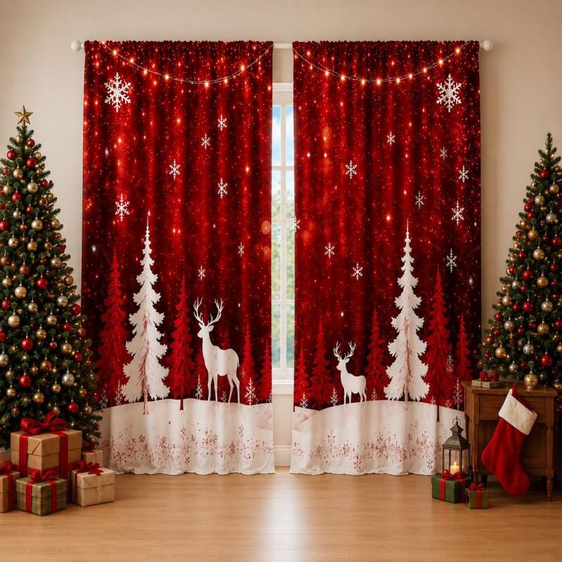 Digital Print Christmas Curtains With Cat Motif American Style Blackout Window Treatment Living Room Bedroom