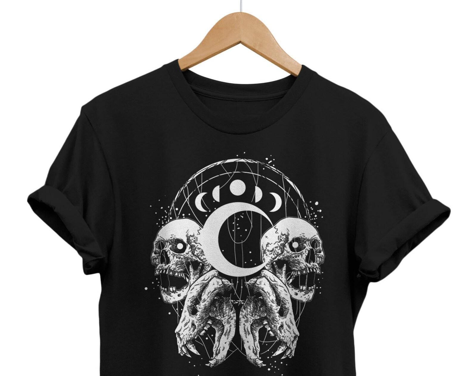 Gothic Skulls Moon Phases T-Shirt, Alternative Goth Style 2XL