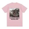 Jag Överlevde Dagens Magont T-shirt Rolig Katt Kreativt Tryckt Kortärmad T-shirt Dam Casual Streetwear Sommar Mjuka Kläder