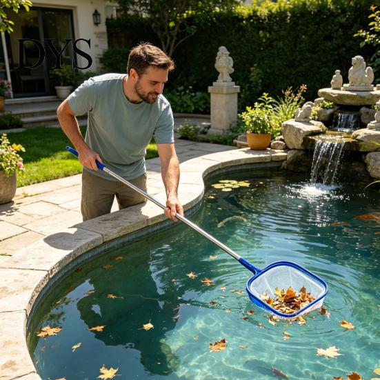 Outdoor Wasseroberflächenreiniger Poolkescher mit 5-teiligem Stiel, Feinmaschiges verstellbares Schwimmnetz, Laubfänger Whirlpool-Rechen zur Reinigung