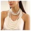 European and American Exaggerated Multi-layer Pearl Necklace with Crystal, Temperament Long Sweater Chain Necklace for Women