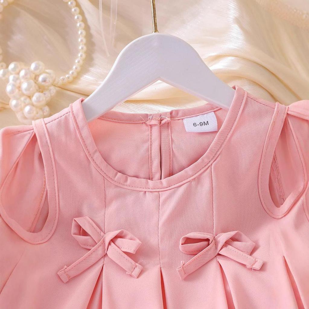 Set Dulce Fetiță Primăvară/Vară Copii Top fără Mâneci cu Fundă + Pantaloni Set Două Piese