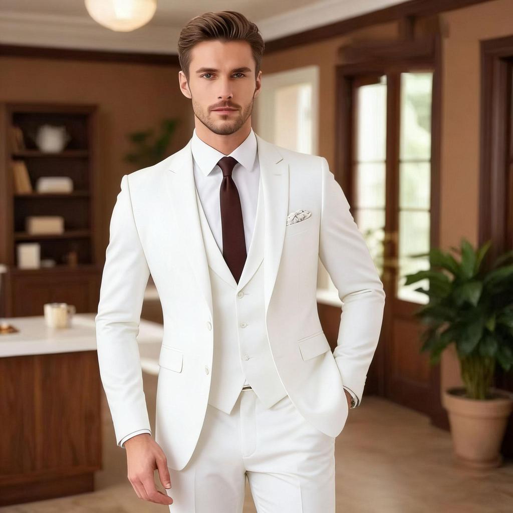Dark Brown Suits for Men Fashion Single Breasted Solid Male Suit Fashion Business Casual Formal Wedding Party Tuxedo 3 Piece