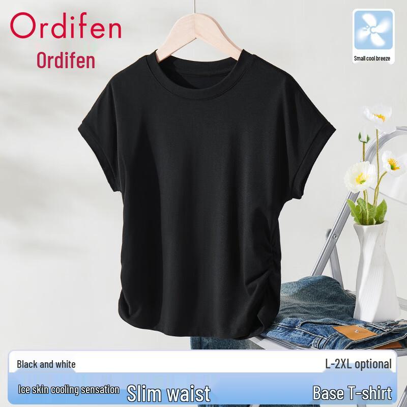 Audiffan Women s Casual Round Neck Short Sleeve T-Shirt L чёрный