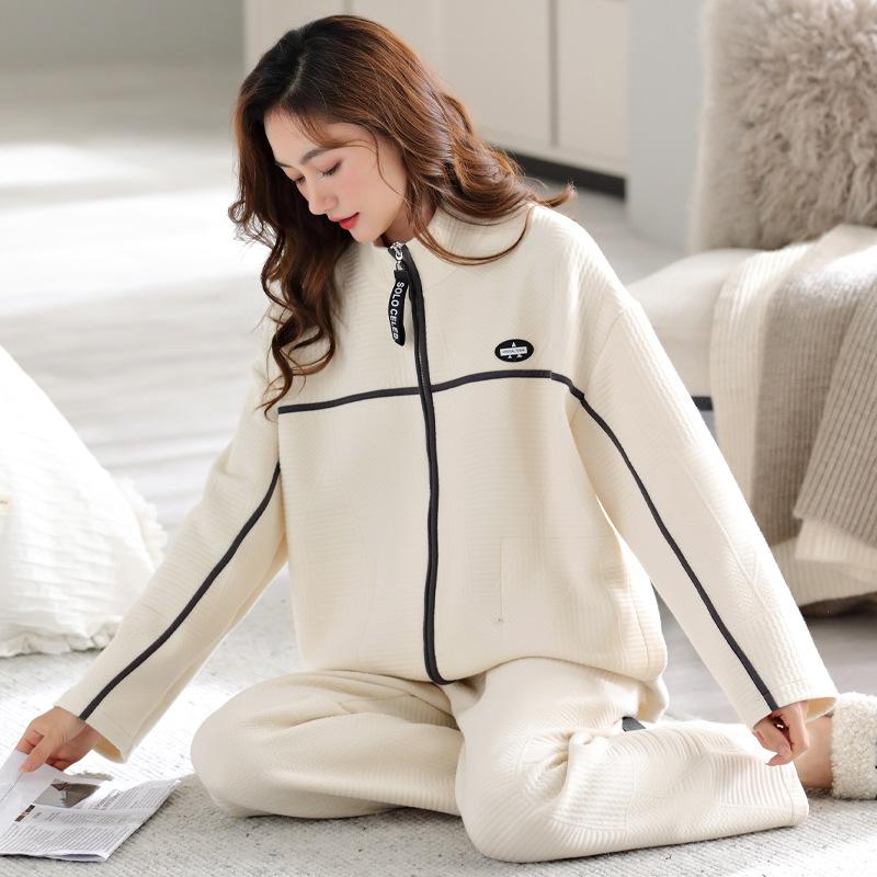 Pajamas Women'S Autumn And Winter Thickened Pure Cotton Long-Sleeved Women'S Air Cotton Interlayer Can Be Worn Outside In Winter, Loungewear Warm Suit