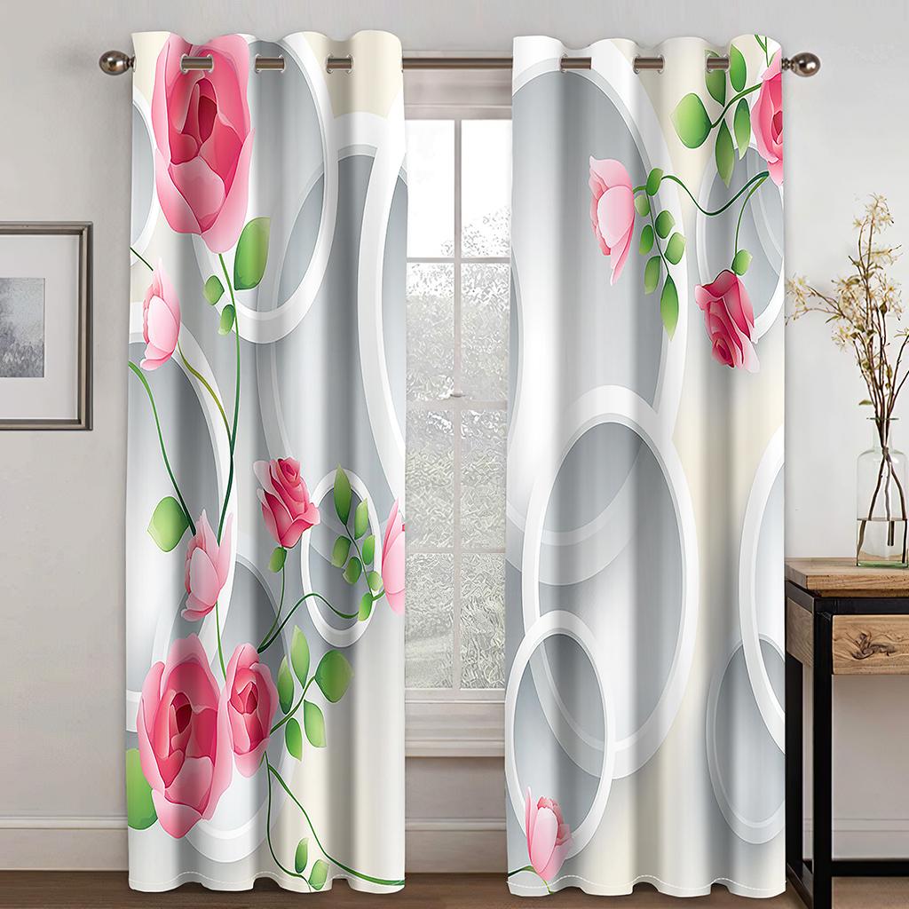 Tree Silhouette Abstract Circle FlowerWindow Curtains Blinds For Living Room Bedroom Bathroom Kicthen Office Door Home Decor2Pcs