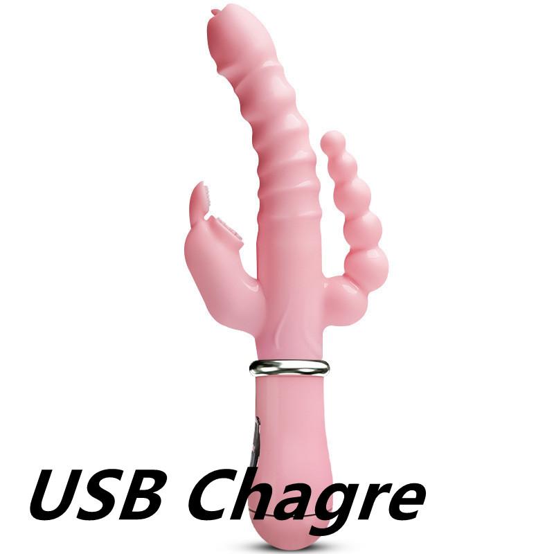 3 in 1 Dildo Rabbit Vibrator Waterproof USB Magnetic Rechargeable Vibrator Adult Toys