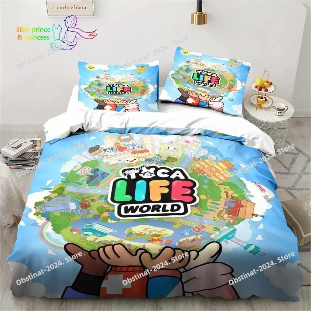 T-Toca Box Life World Cartoon Bedding Set Single Twin Full Queen King Size Bed Set Adult Kid Bedroom Bedding Gift