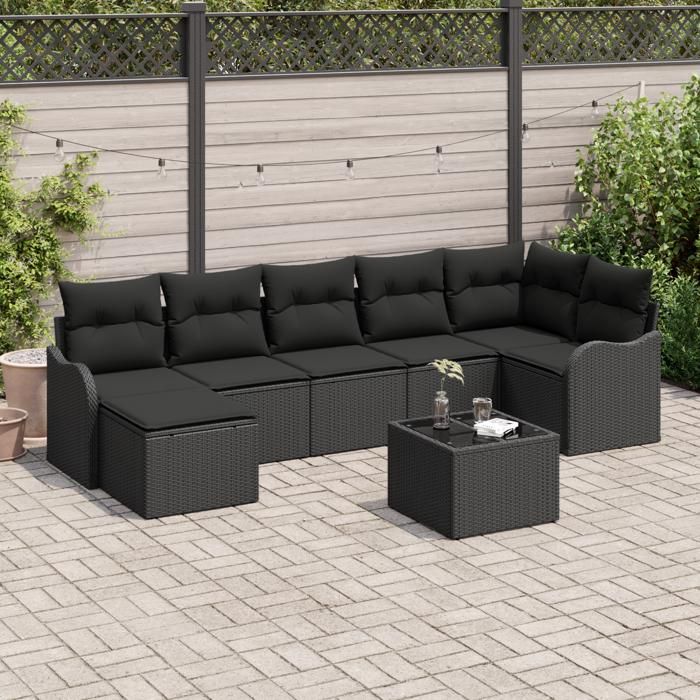 Ensemble de canapés de jardin 8 pièces avec coussins en poly rotin beige, Canapé de jardin 2 places avec coussins en poly 3345803