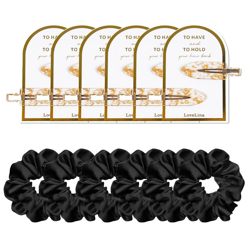 

12 шт. Подарки для подружек невесты, золотые блестящие заколки для волос, шелковые атласные резинки, набор, девичник, свадьба, мостик, душ, декор