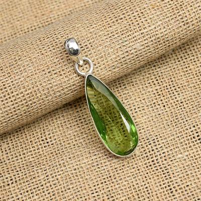 Green Amethyst Gemstone Handmade Jewelry 925 Sterling Silver Pendant For Women